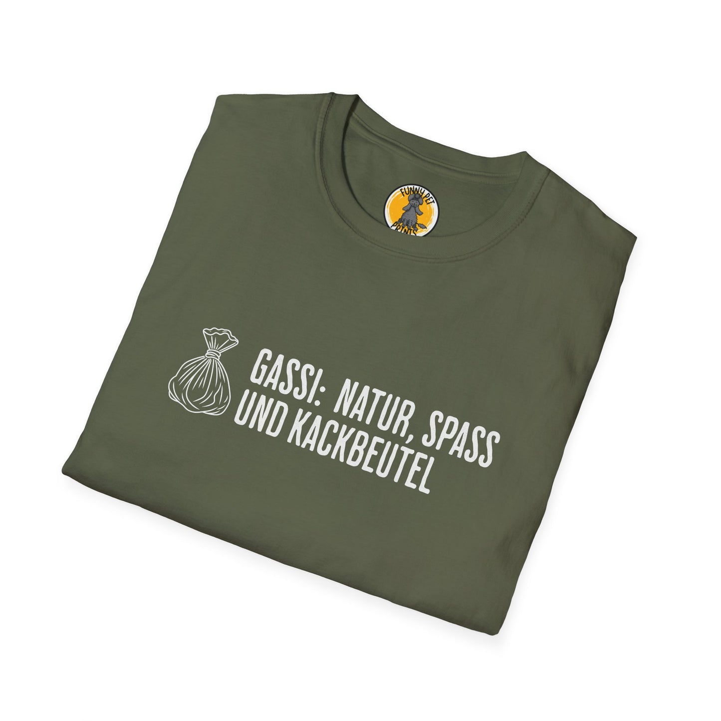Gassi: Natur, Spaß und Kackbeutel, Lustiges T-Shirt für Hundeliebhaber, Unisex Softstyle T-Shirt