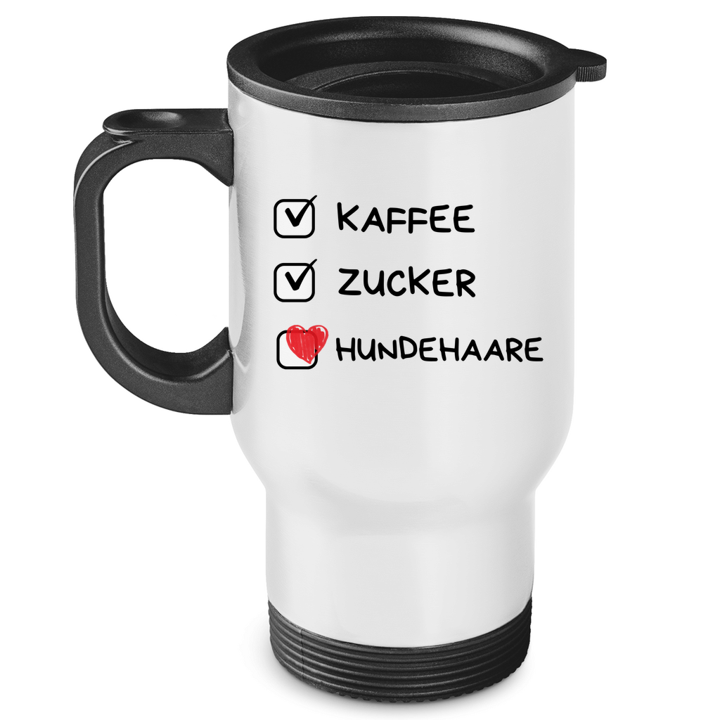 Edelstahl-Thermobecher Kaffee, Zucker, Hundehaare