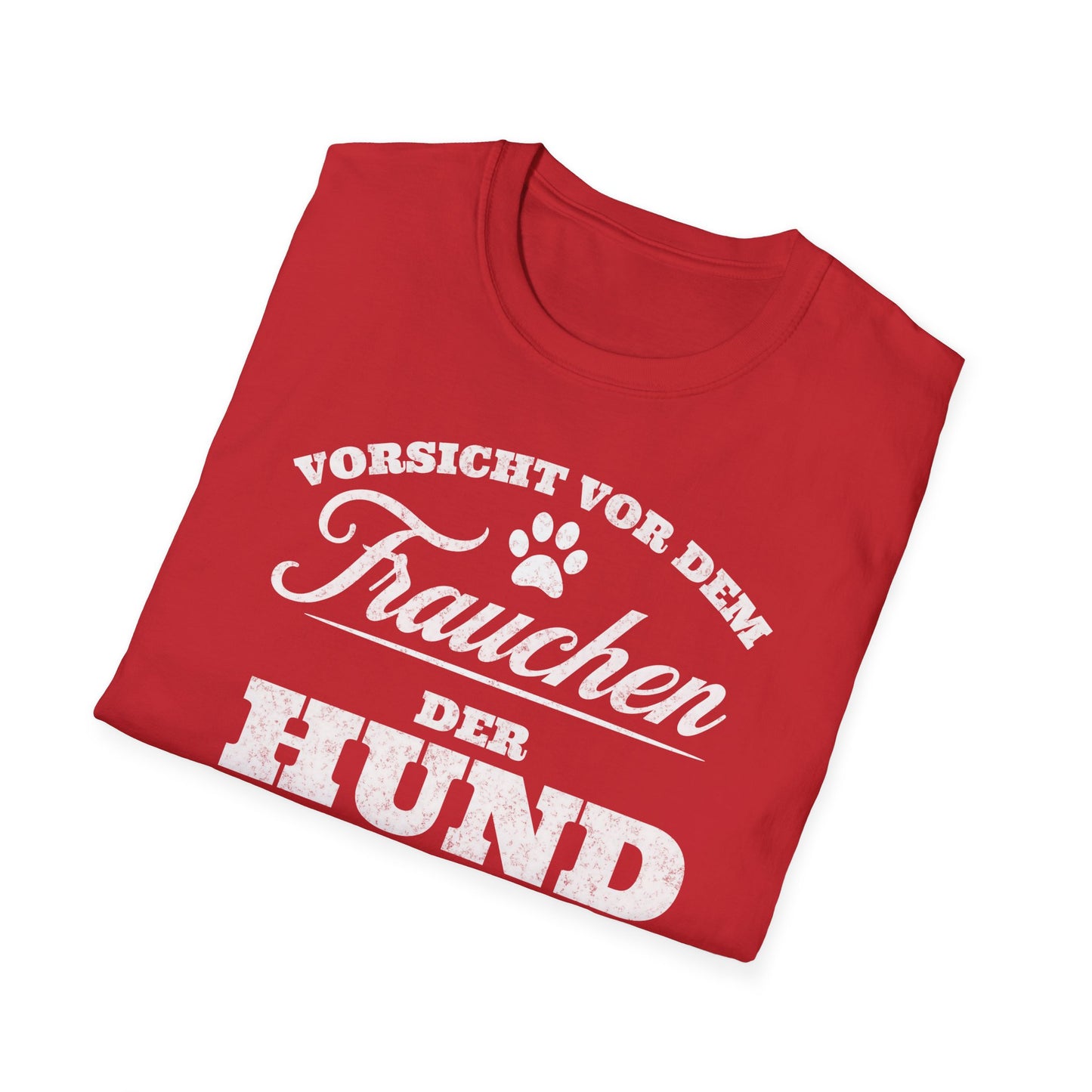 Vorsicht vor dem Frauchen, der Hunde ist harmlos. Lustiges T-Shirt für Hundeliebhaberinnen, Unisex Softstyle T-Shirt