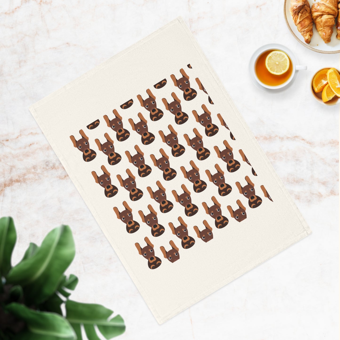 Süsses Dackel Geschirrtuch - 100 % Biobaumwolle