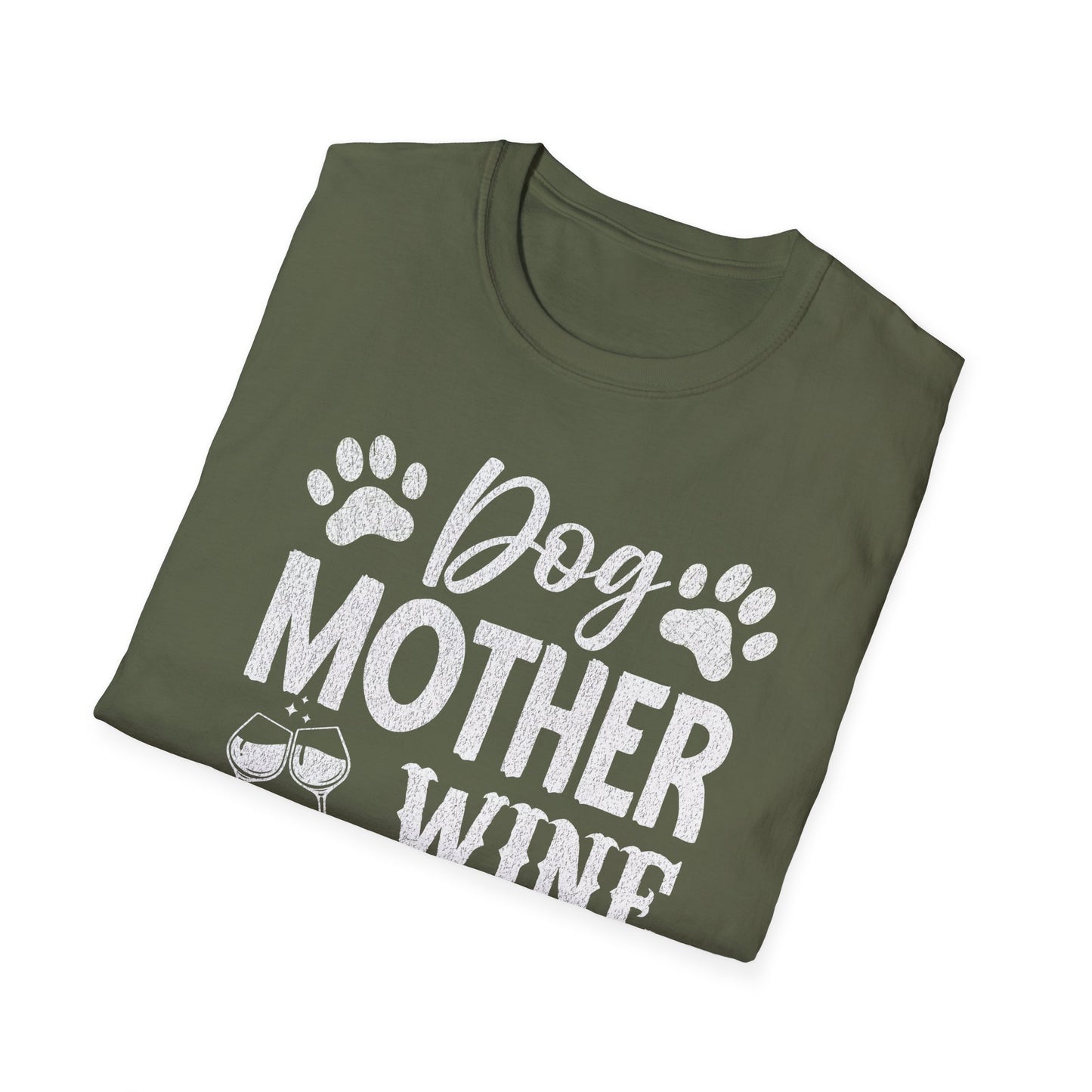 Dog Mother, Wine Lover, Lustiges T-Shirt für Hunde- und Weinliebhaberinnen, Unisex Softstyle T-Shirt