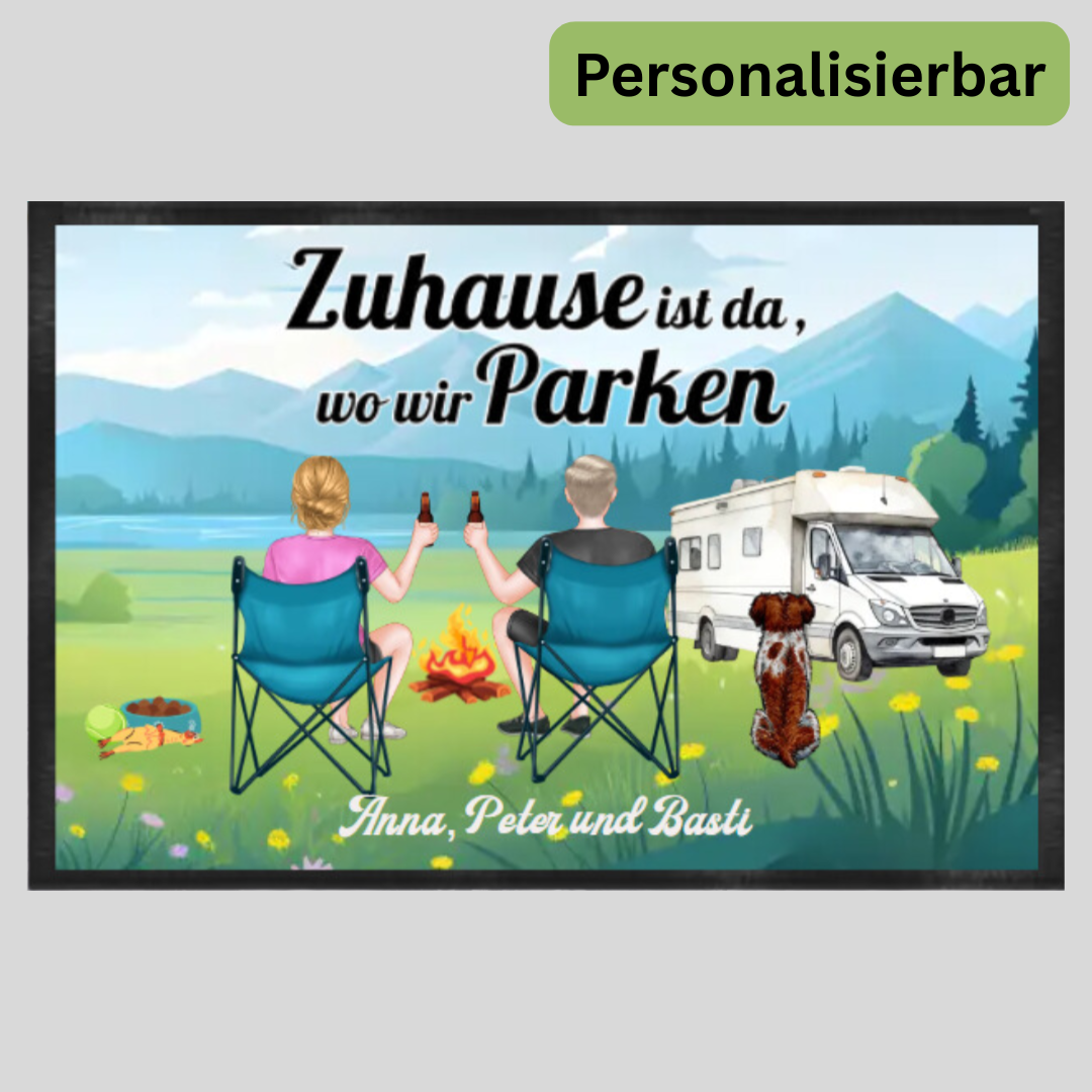 Camping Fussmatte für Hundefreunde - personalisierbar