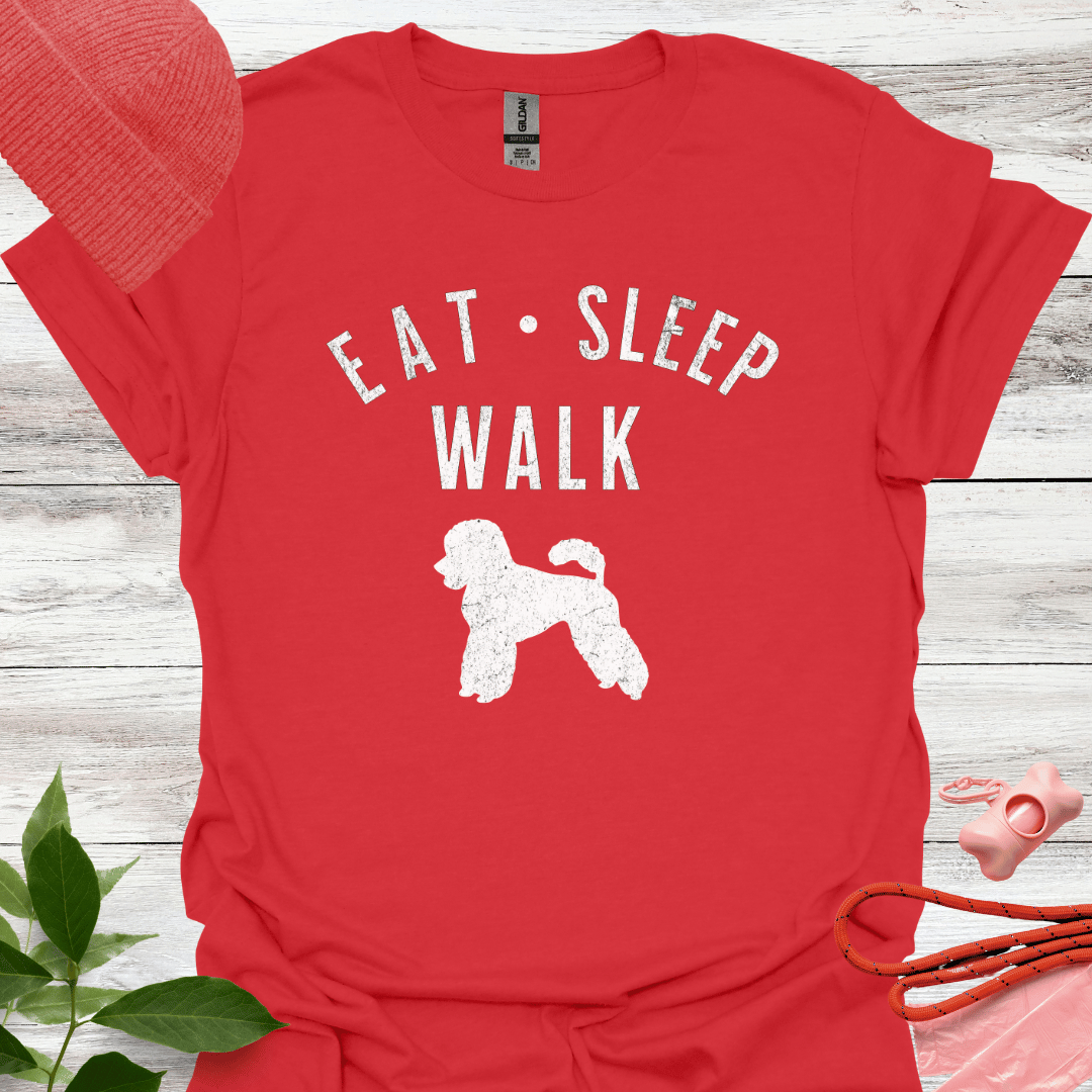Eat, Sleep, Walk Poodle, Lustiges T-Shirt für Pudelliebhaber, Unisex Softstyle T-Shirt