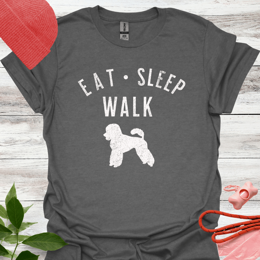 Eat, Sleep, Walk Poodle, Lustiges T-Shirt für Pudelliebhaber, Unisex Softstyle T-Shirt