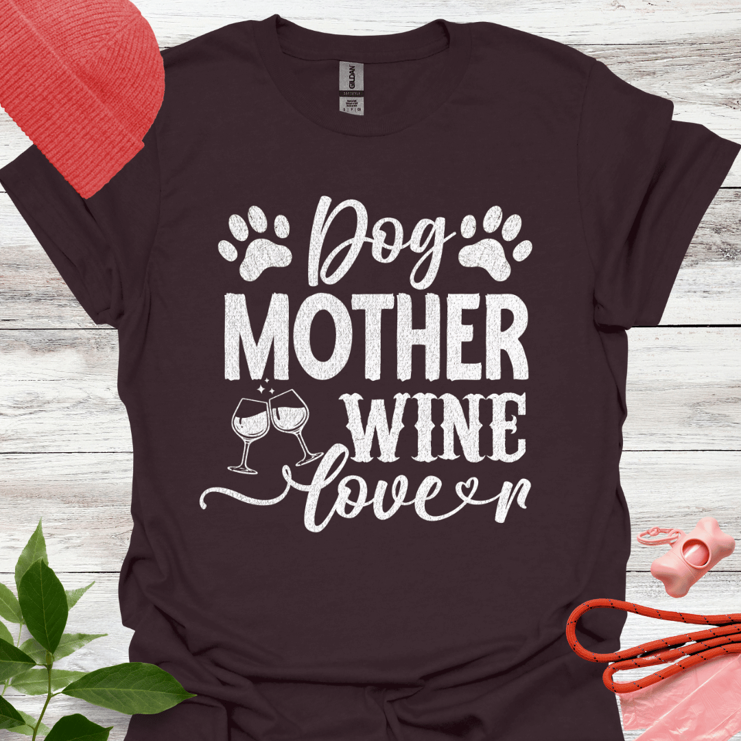 Dog Mother, Wine Lover, Lustiges T-Shirt für Hunde- und Weinliebhaberinnen, Unisex Softstyle T-Shirt