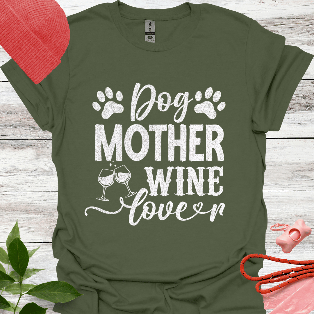 Dog Mother, Wine Lover, Lustiges T-Shirt für Hunde- und Weinliebhaberinnen, Unisex Softstyle T-Shirt