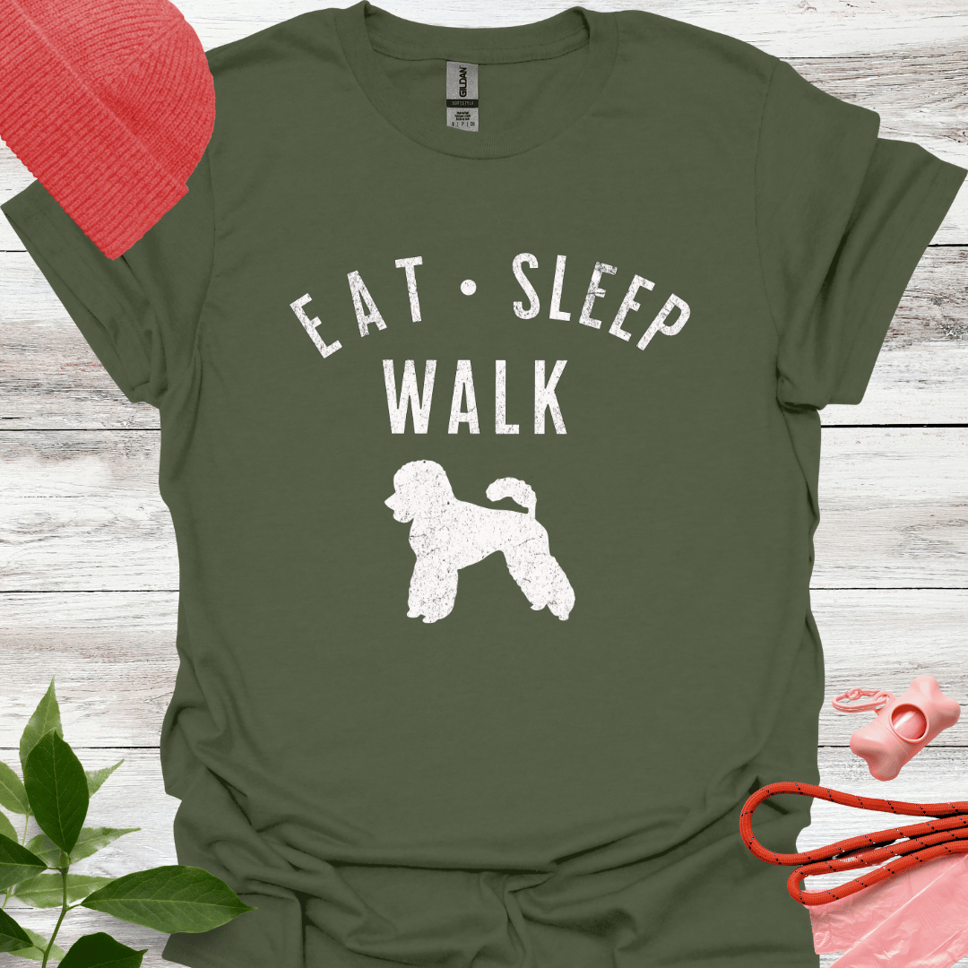 Eat, Sleep, Walk Poodle, Lustiges T-Shirt für Pudelliebhaber, Unisex Softstyle T-Shirt