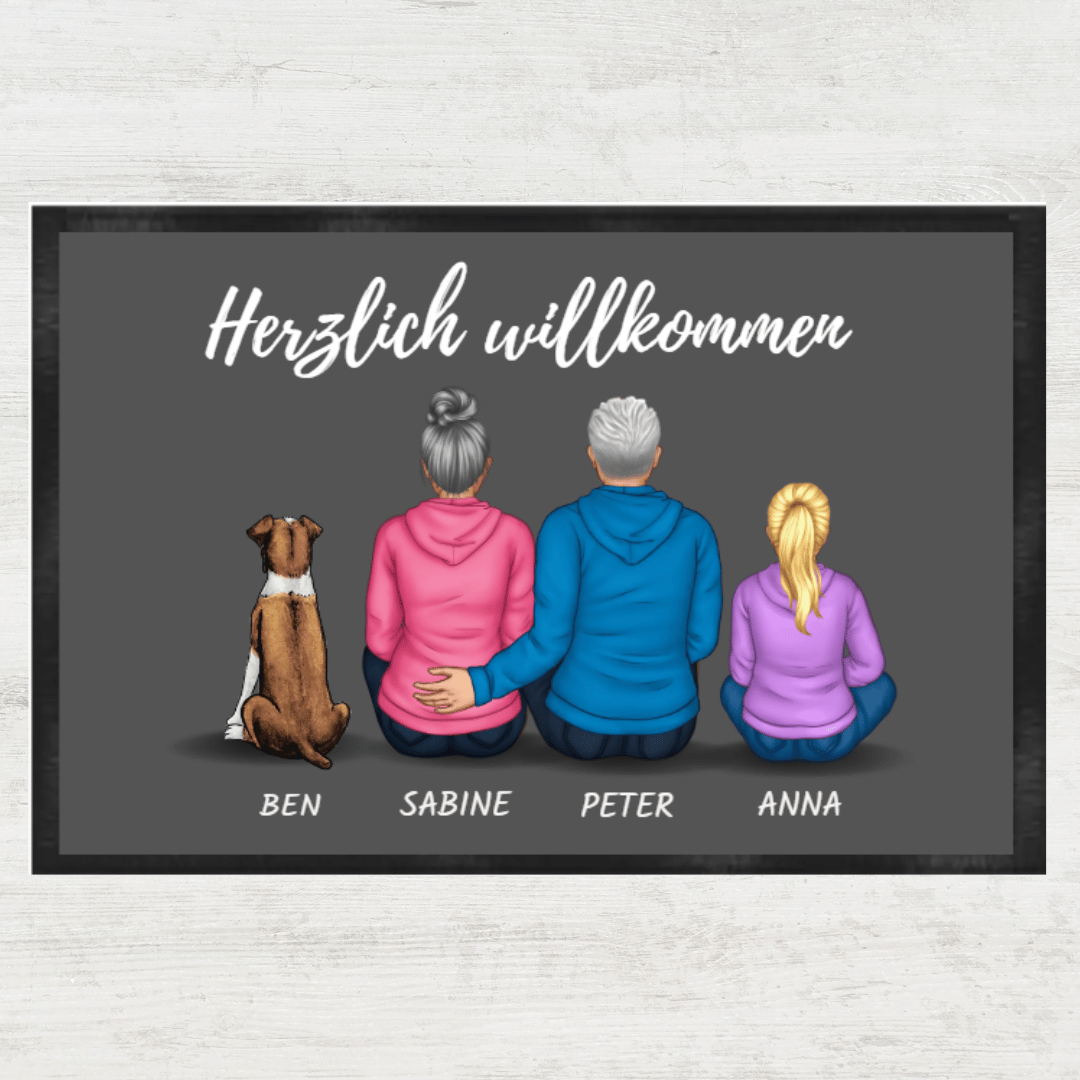 Fussmatte Familie mit Hund - Fußmatte 60x40cm - individuell anpassbar