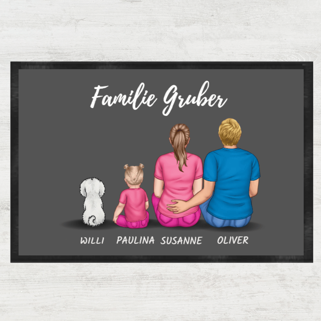 Fussmatte Familie mit Hund - Fußmatte 60x40cm - individuell anpassbar