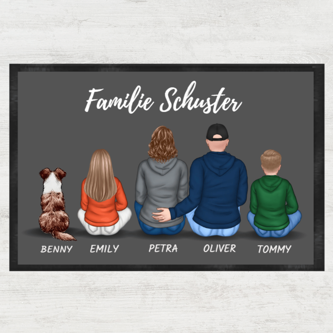 Fussmatte Familie mit Hund - Fußmatte 60x40cm - individuell anpassbar