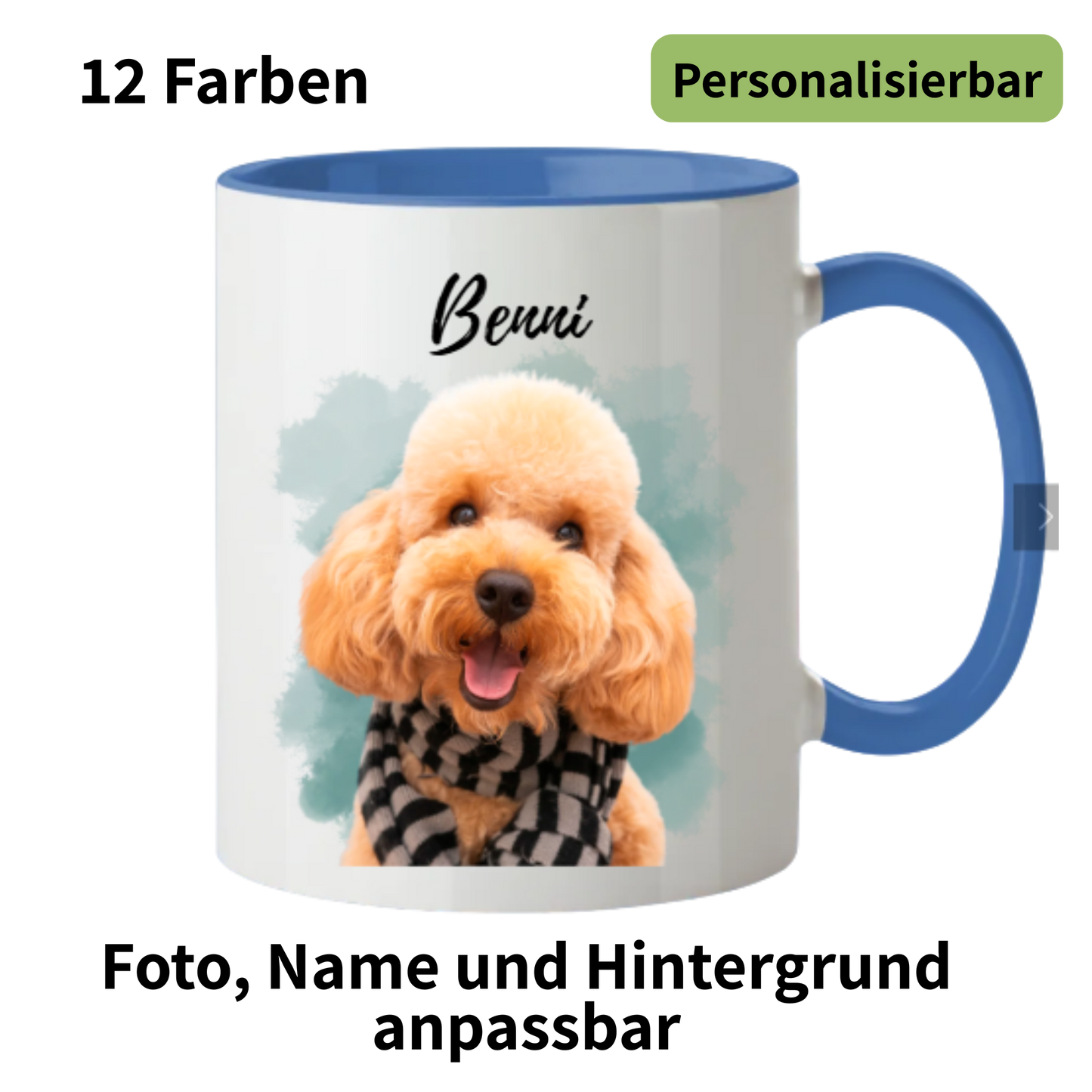 Hundetasse mit Foto & Name – 12 Farben