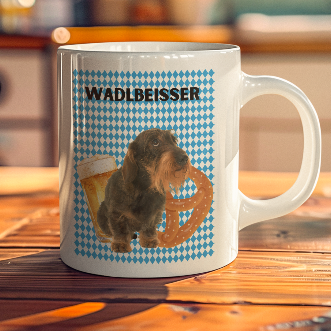Dackel Tasse farbig "Wadlbeisser" - Tasse zweifarbig