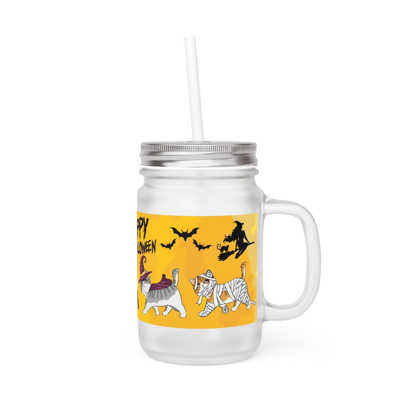 Mason Glas mit Halloween Motiv Katzen