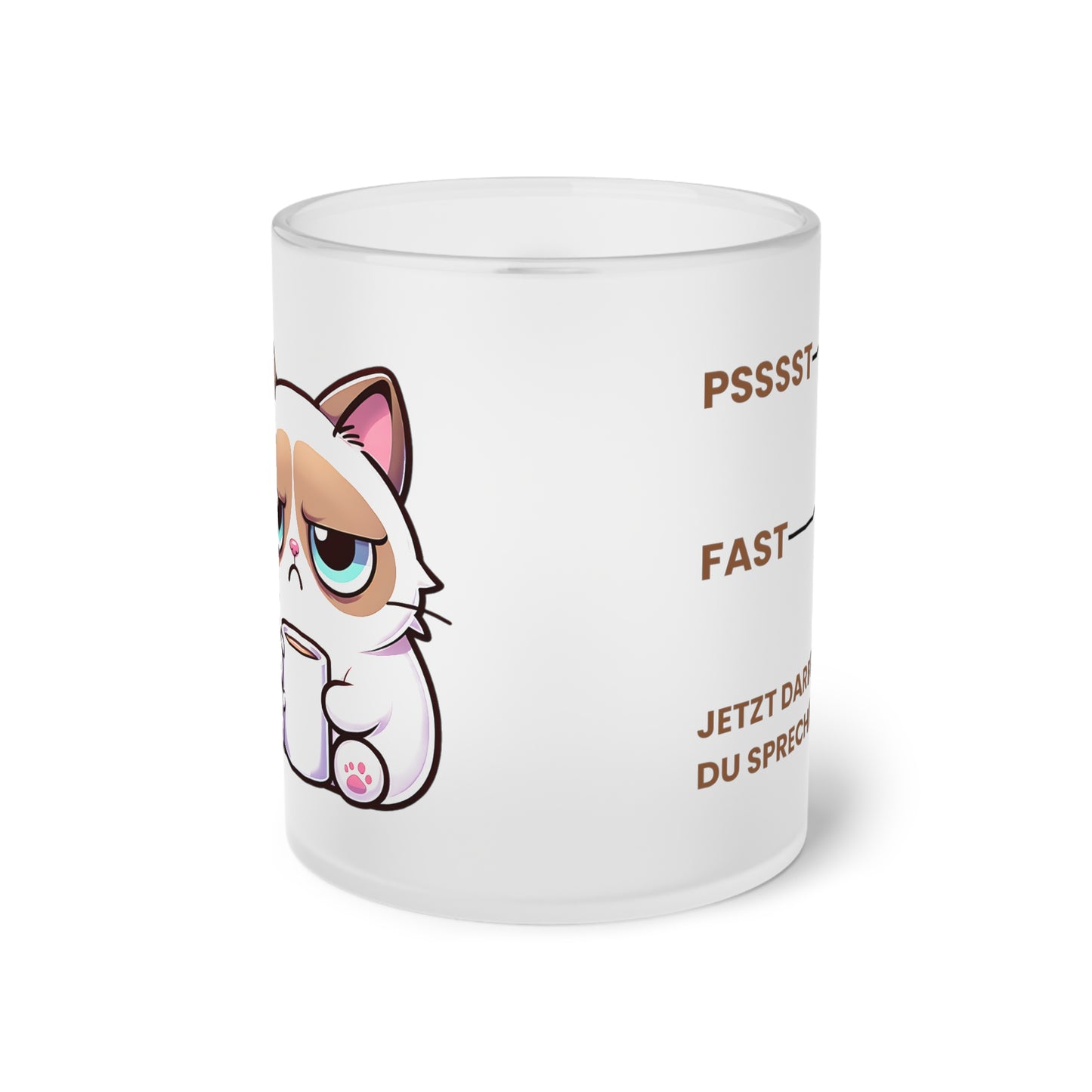 Lustiger Katzen-Glasbecher, mürrische Katze mit Kaffeetasse, humorvolles Zitat, Geschenk für Katzenliebhaber, Katzenbesitzer-Tasse