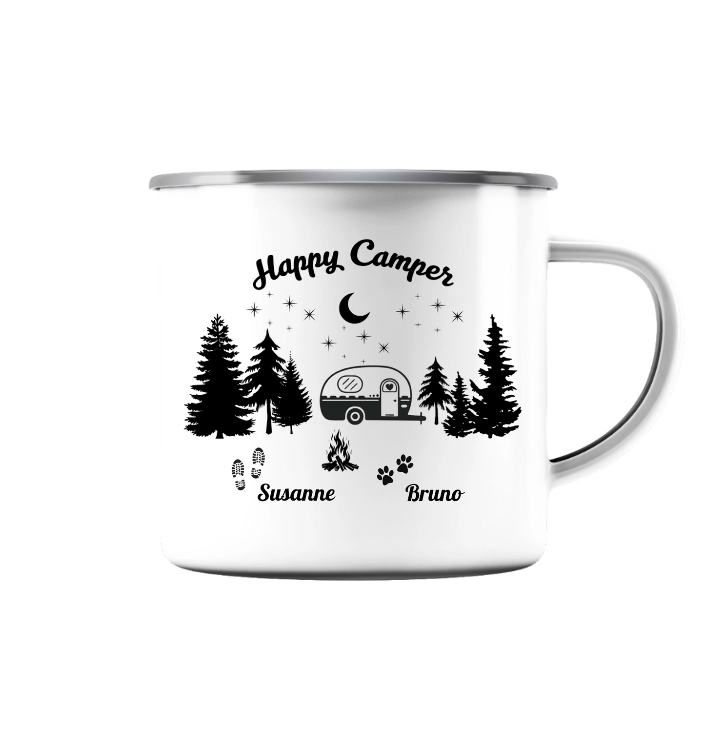 Camping- und Wander-Emaillebecher - Emaille Tasse (Silber)