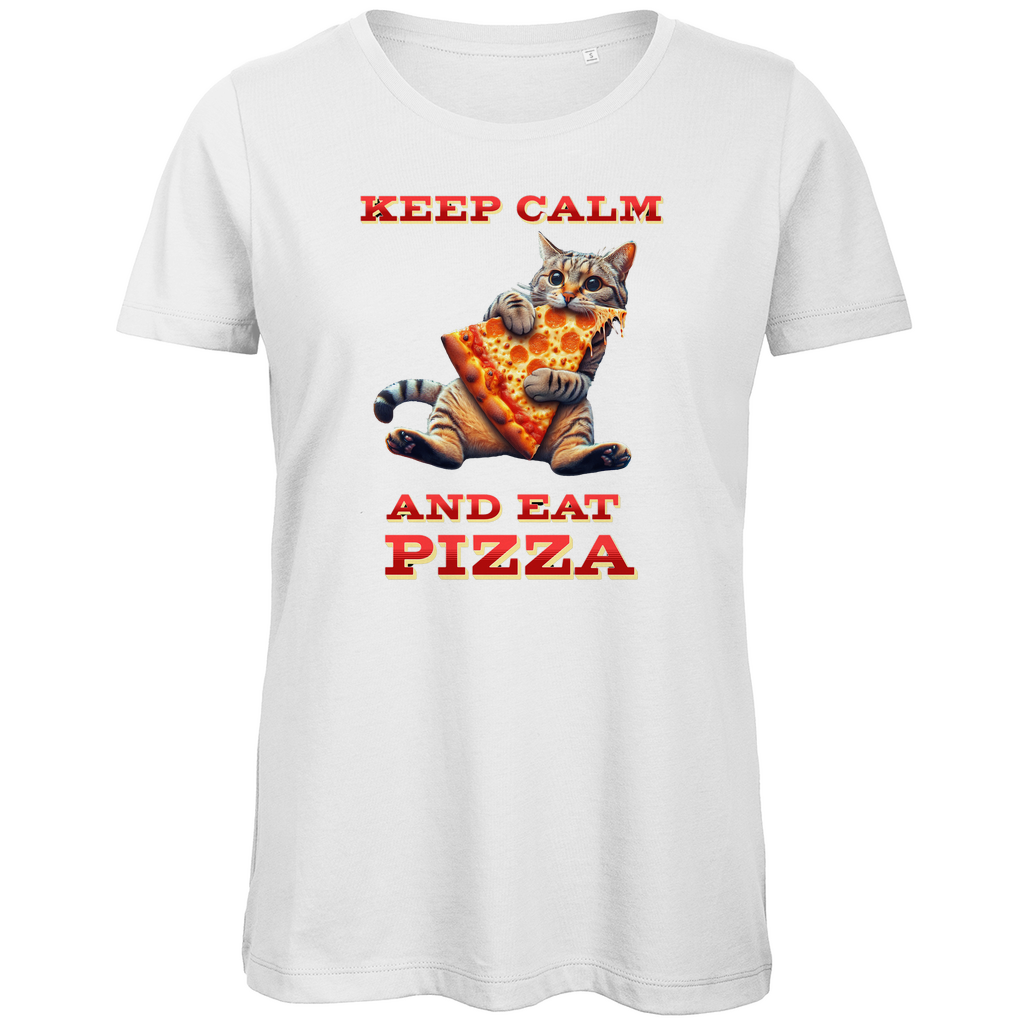 Damen Premium Bio T-Shirt "KEEP CALM AND EAT PIZZA