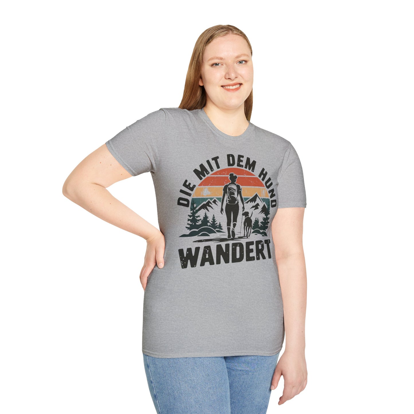 Die mit dem Hund wandert, Shirt für Frauen, Hundeliebhaberinnen und Wanderfreunde