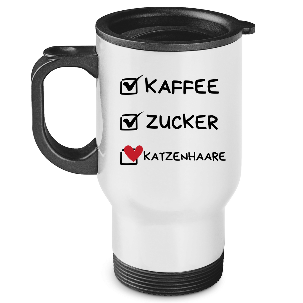 Edelstahl-Thermobecher Kaffee, Zucker, Katzenhaare