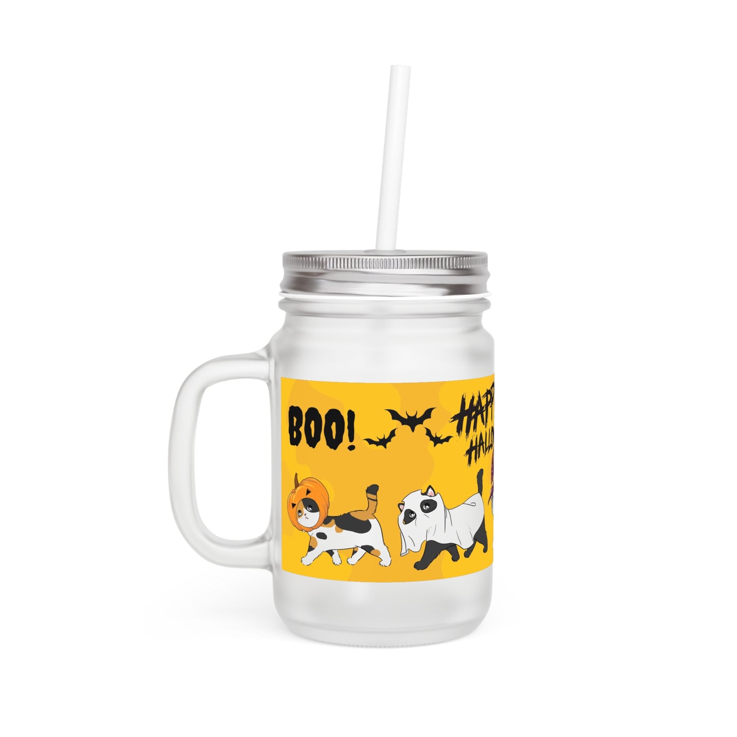 Mason Glas mit Halloween Motiv Katzen