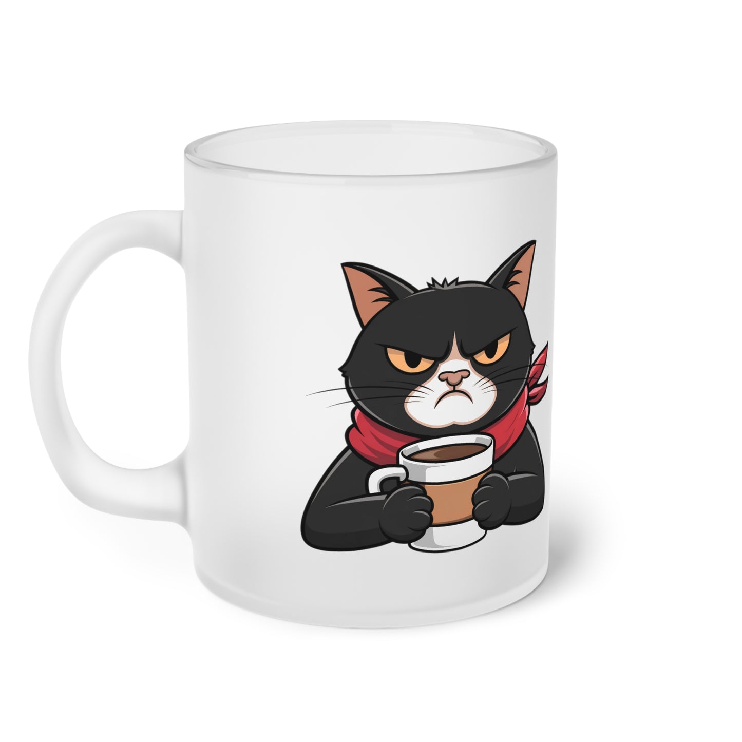 Lustiger Katzen-Glasbecher, mürrische Katze mit Kaffeetasse, humorvolles Zitat, Geschenk für Katzenliebhaber, Katzenbesitzer-Tasse