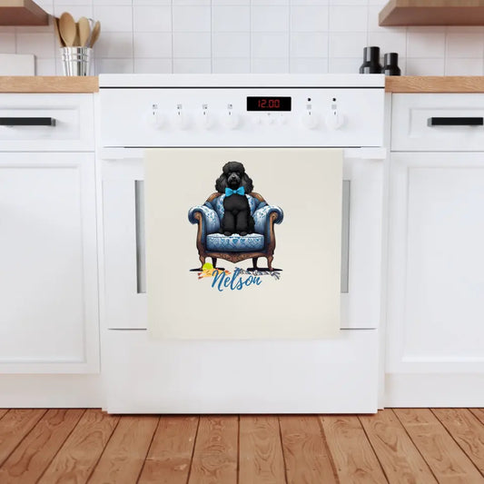 Pudel auf Armsessel Geschirrhandtuch, 100 % Biobaumwolle