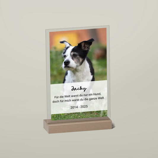 Für immer im Herzen – Personalisierter Acrylaufsteller zur Erinnerung an deinen treuen Hund