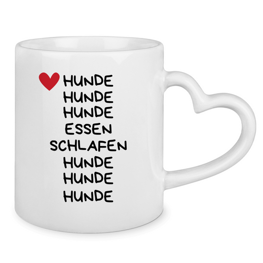 Tasse mit Herzhenkel Hunde, Essen, Schlafen, Hunde