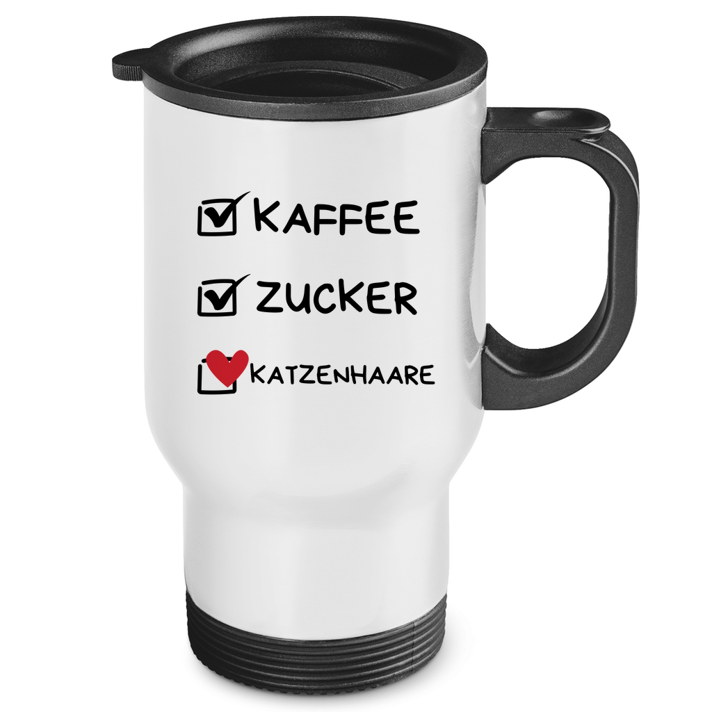 Edelstahl-Thermobecher Kaffee, Zucker, Katzenhaare