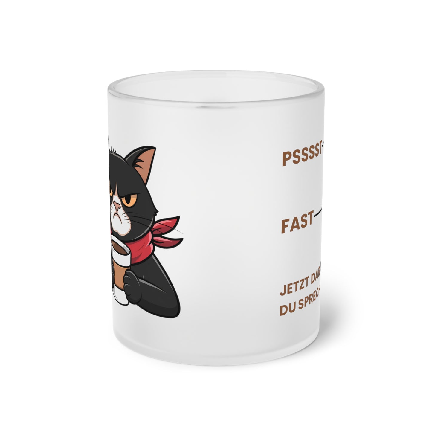 Lustiger Katzen-Glasbecher, mürrische Katze mit Kaffeetasse, humorvolles Zitat, Geschenk für Katzenliebhaber, Katzenbesitzer-Tasse