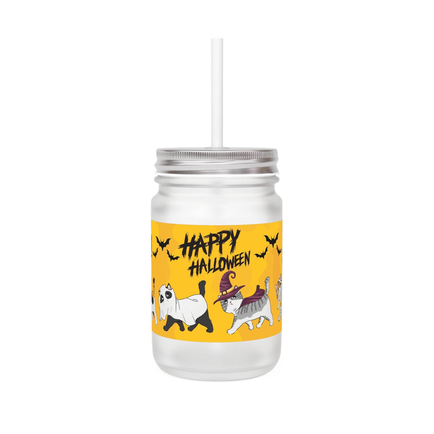 Mason Glas mit Halloween Motiv Katzen