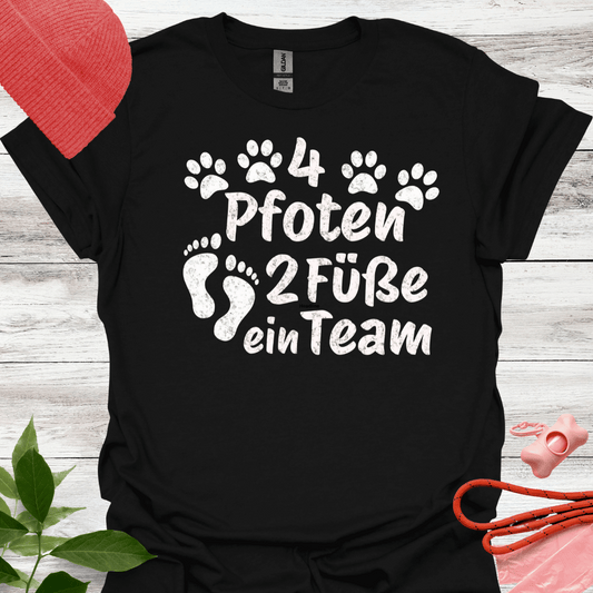 4 Pfoten 2 Füsse ein Team, Hundeliebhaber, Unisex Softstyle T-Shirt