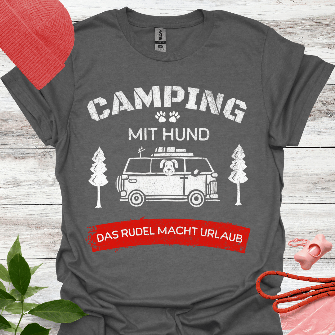 Lustiges T-Shirt für Camper und Hundeliebhaber, Das Rudel macht Urlaub, Unisex Softstyle T-Shirt