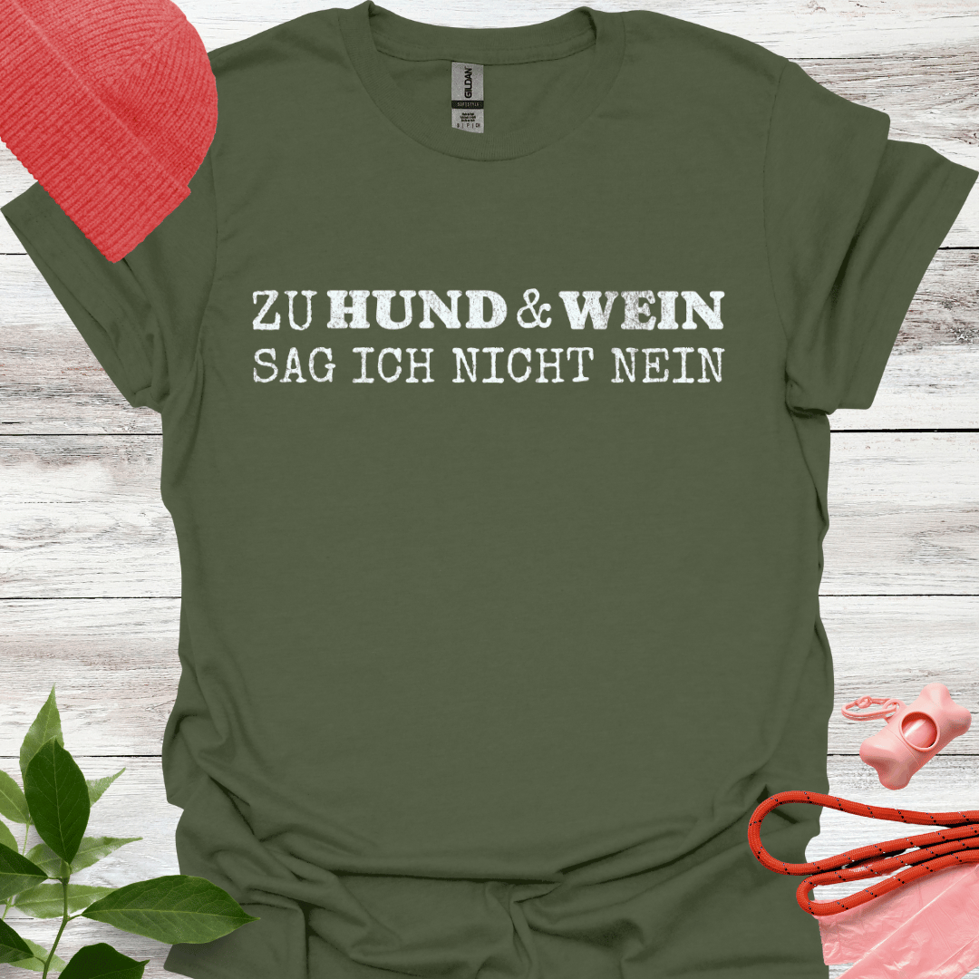 Zu Hund und Wein sag ich nicht nein, lustiges T-Shirt für Hunde- und Weinliebhaber, Unisex Softstyle T-Shirt