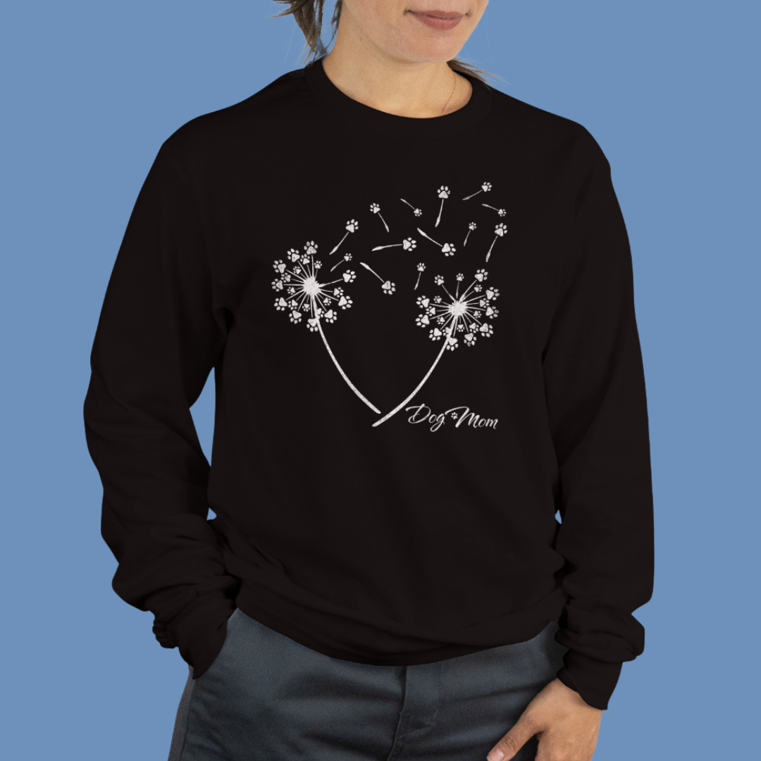 Löwenzahn Pfoten, Dog Mom. Hoodie für Hundeliebhaberinnen, Unisex Heavy Blend™ Crewneck Sweatshirt
