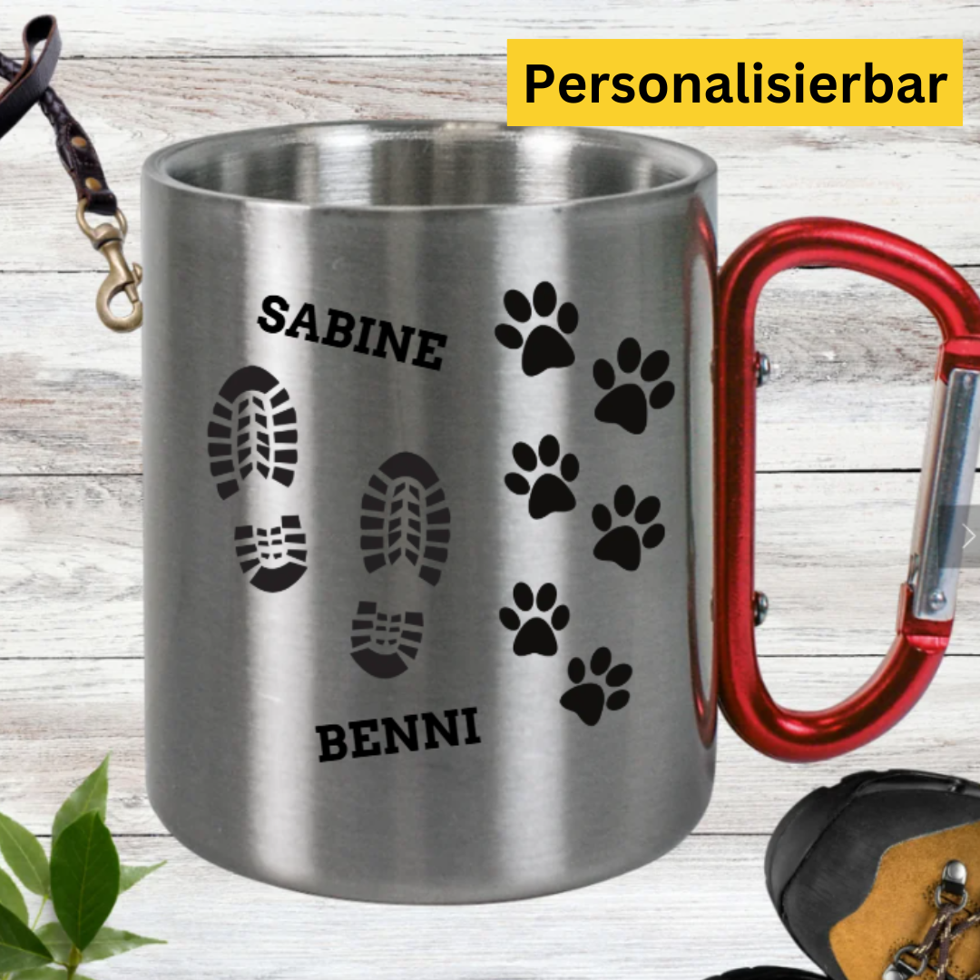 Camping- und Wandertasse für Hundeliebhaber- personalisierbar - Edelstahl Tasse