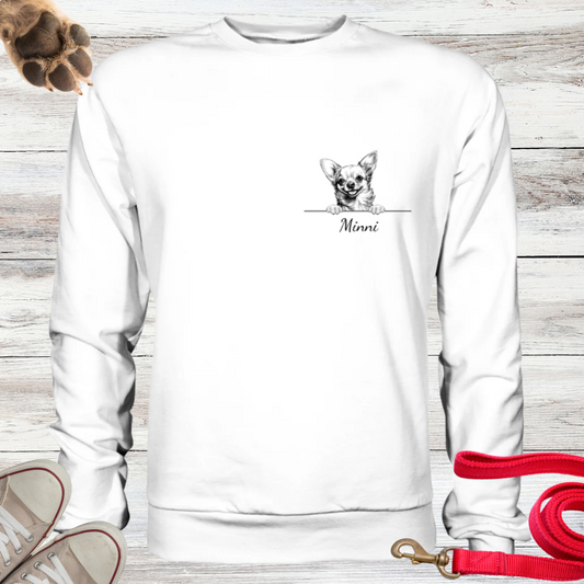 Kuscheliges Sweatshirt mit wählbaren 122 Hunderassen und personalisierbarem Text
