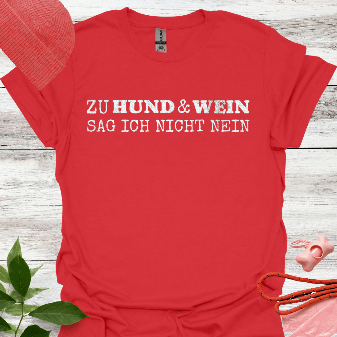 Zu Hund und Wein sag ich nicht nein, lustiges T-Shirt für Hunde- und Weinliebhaber, Unisex Softstyle T-Shirt