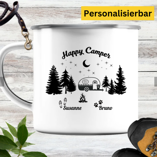 Camping- und Wander-Emaillebecher - Emaille Tasse (Silber)