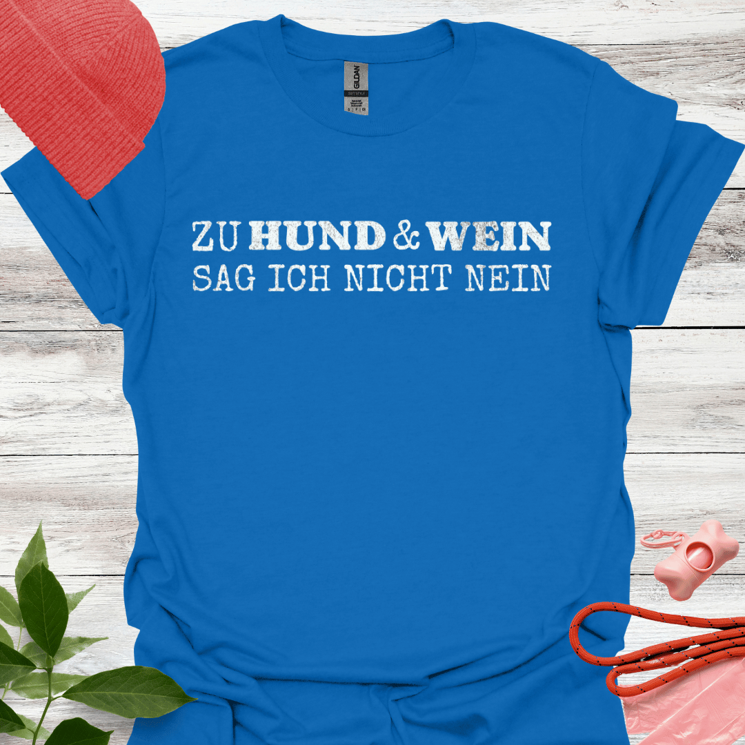 Zu Hund und Wein sag ich nicht nein, lustiges T-Shirt für Hunde- und Weinliebhaber, Unisex Softstyle T-Shirt