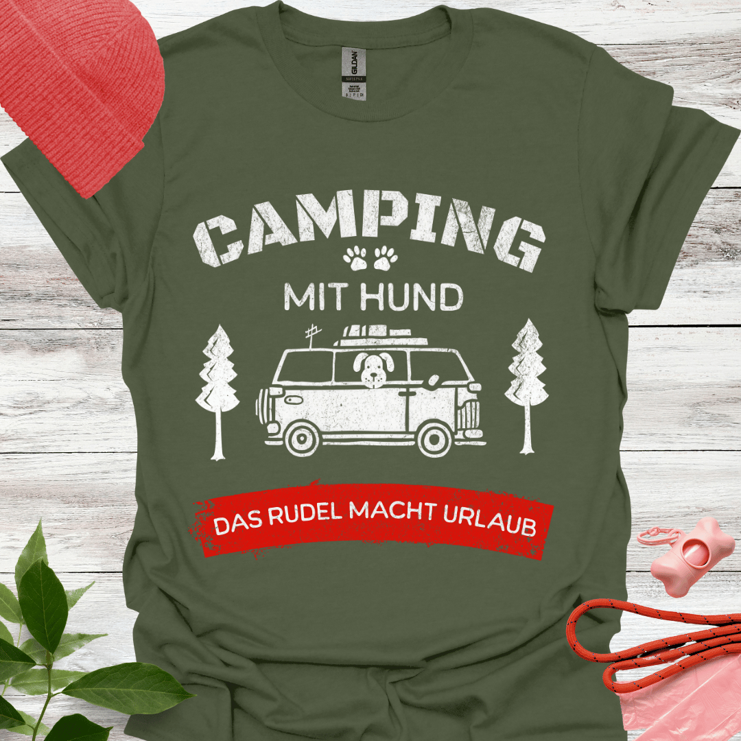 Lustiges T-Shirt für Camper und Hundeliebhaber, Das Rudel macht Urlaub, Unisex Softstyle T-Shirt