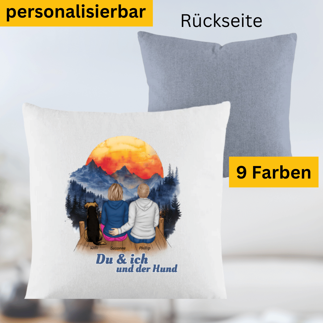Kopfkissen zweifarbig Du & ich und der Hund - personalisierbar