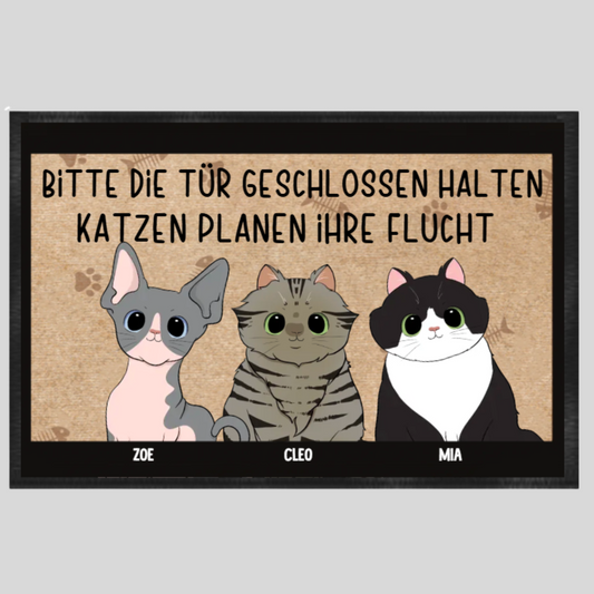 Personalisierbare Fußmatte „Katzen planen ihre Flucht“