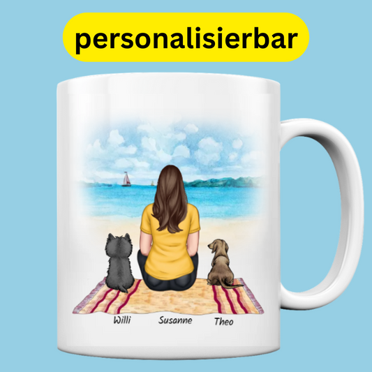 Süsse Tasse mit Hundemama und Hund(en) - personalisierbar - Tasse glossy
