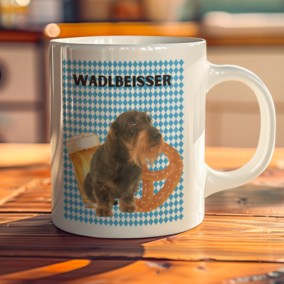 Dackel Tasse farbig "Wadlbeisser"  - Tasse zweifarbig