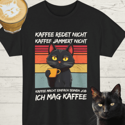 Damen T-Shirt Lustiges Katzen T-Shirt für Katzen- und Kaffeefreunde