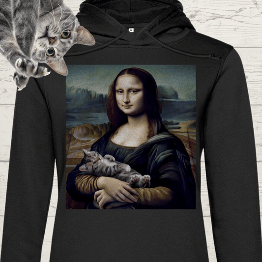 Damen Premium Bio Hoodie Mona Lisa mit Katze, Bio Damen Hoodie