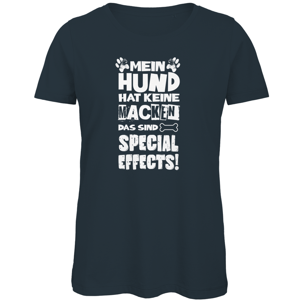 Damen Premium Bio T-Shirt "Mein Hund hat keine Macken, das sind Special Effects"