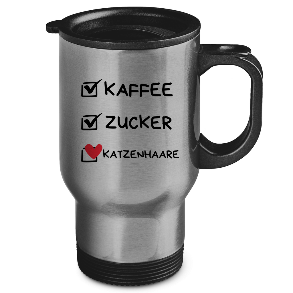 Edelstahl-Thermobecher Kaffee, Zucker, Katzenhaare