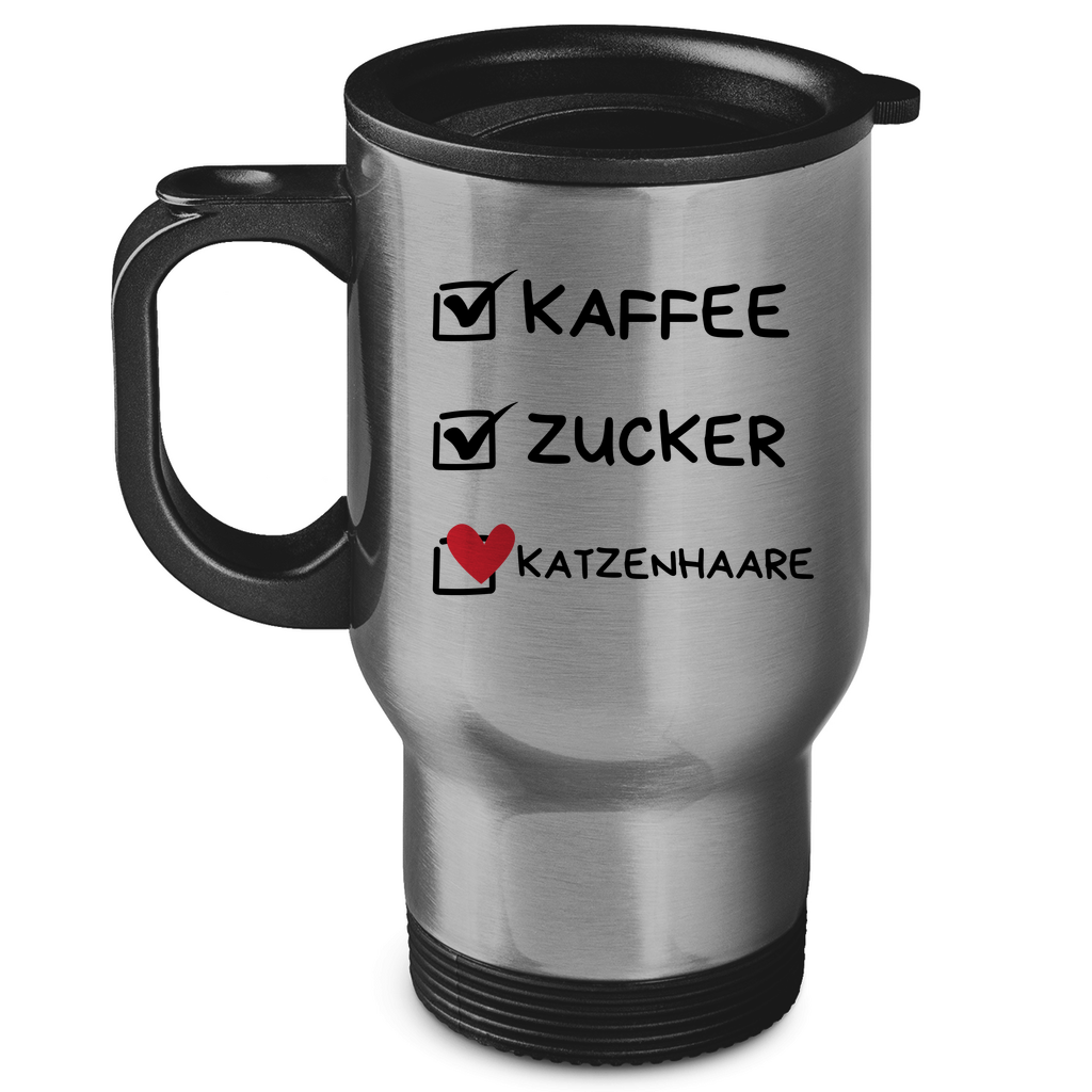 Edelstahl-Thermobecher Kaffee, Zucker, Katzenhaare