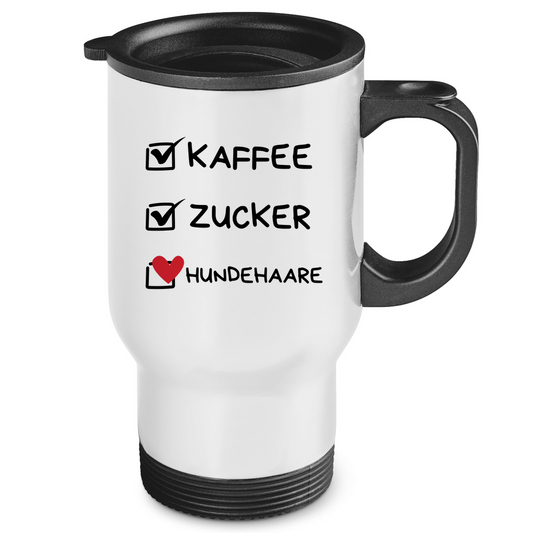 Edelstahl-Thermobecher Kaffee, Zucker, Hundehaare